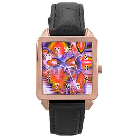 Crystal Star Dance, Abstract Purple Orange Rose Gold Leather Watch  from ArtsNow.com Front