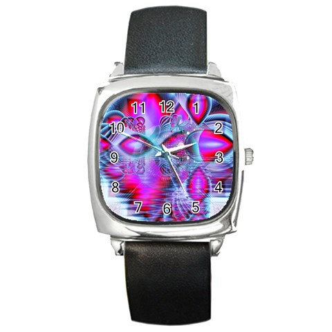 Crystal Northern Lights Palace, Abstract Ice  Square Leather Watch from ArtsNow.com Front