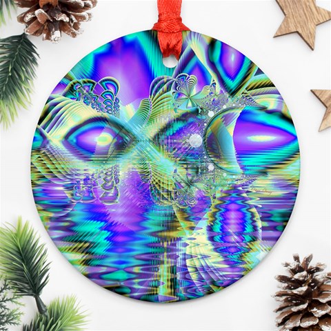 Abstract Peacock Celebration, Golden Violet Teal Round Ornament from ArtsNow.com Front