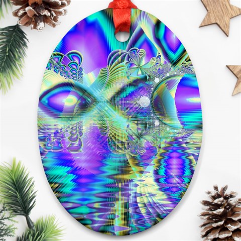 Abstract Peacock Celebration, Golden Violet Teal Oval Ornament from ArtsNow.com Front