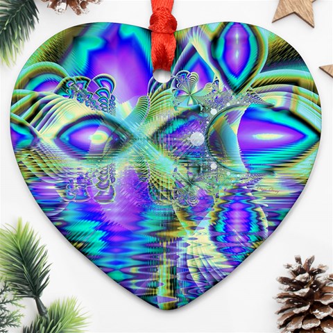 Abstract Peacock Celebration, Golden Violet Teal Heart Ornament from ArtsNow.com Front