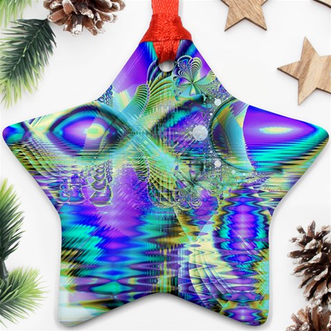 Abstract Peacock Celebration, Golden Violet Teal Star Ornament from ArtsNow.com Front