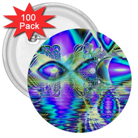 Abstract Peacock Celebration, Golden Violet Teal 3  Button (100 pack) from ArtsNow.com Front