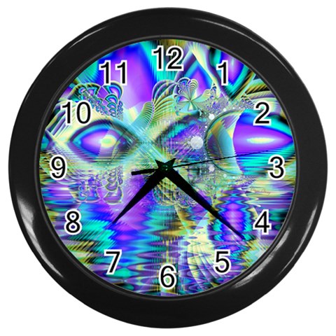 Abstract Peacock Celebration, Golden Violet Teal Wall Clock (Black) from ArtsNow.com Front