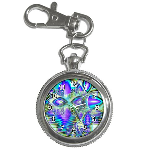 Abstract Peacock Celebration, Golden Violet Teal Key Chain Watch from ArtsNow.com Front