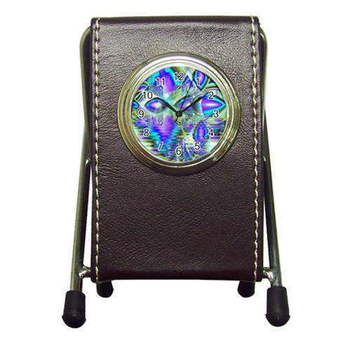 Abstract Peacock Celebration, Golden Violet Teal Stationery Holder Clock from ArtsNow.com Front