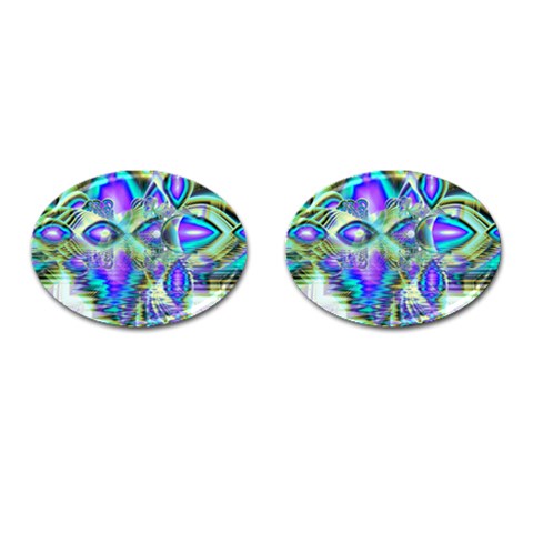 Abstract Peacock Celebration, Golden Violet Teal Cufflinks (Oval) from ArtsNow.com Front(Pair)