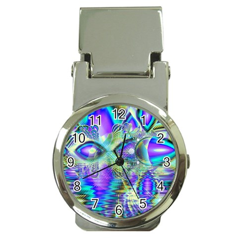 Abstract Peacock Celebration, Golden Violet Teal Money Clip with Watch from ArtsNow.com Front