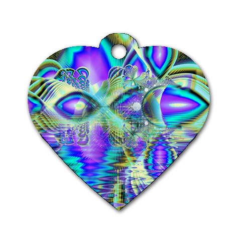 Abstract Peacock Celebration, Golden Violet Teal Dog Tag Heart (One Sided)  from ArtsNow.com Front