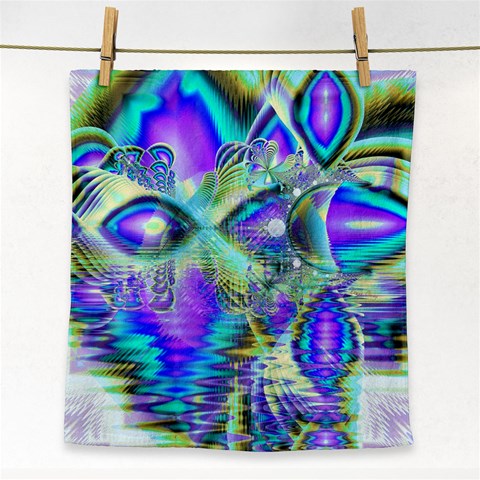 Abstract Peacock Celebration, Golden Violet Teal Face Towel from ArtsNow.com Front