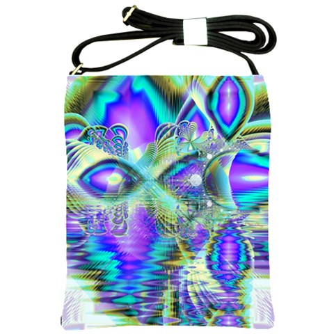 Abstract Peacock Celebration, Golden Violet Teal Shoulder Sling Bag from ArtsNow.com Front