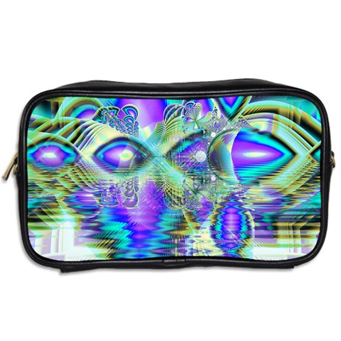 Abstract Peacock Celebration, Golden Violet Teal Travel Toiletry Bag (Two Sides) from ArtsNow.com Back