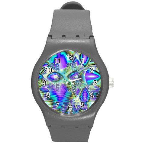 Abstract Peacock Celebration, Golden Violet Teal Plastic Sport Watch (Medium) from ArtsNow.com Front