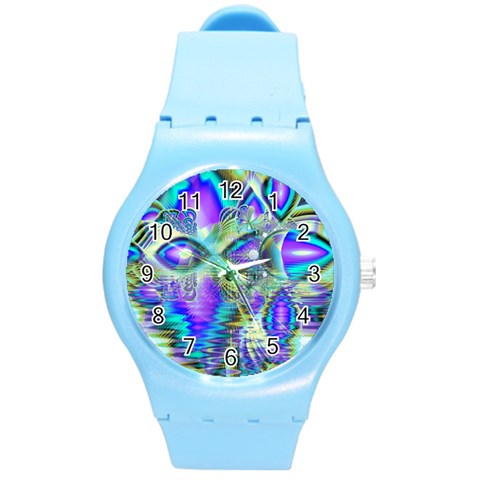 Abstract Peacock Celebration, Golden Violet Teal Plastic Sport Watch (Medium) from ArtsNow.com Front