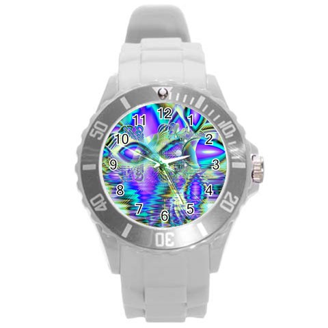 Abstract Peacock Celebration, Golden Violet Teal Plastic Sport Watch (Large) from ArtsNow.com Front