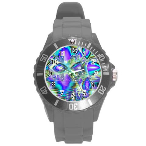 Abstract Peacock Celebration, Golden Violet Teal Plastic Sport Watch (Large) from ArtsNow.com Front