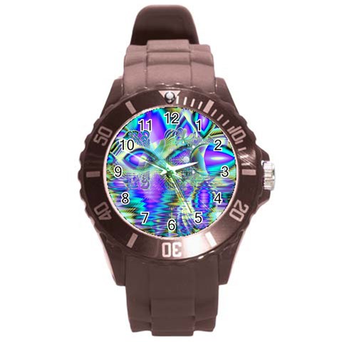 Abstract Peacock Celebration, Golden Violet Teal Plastic Sport Watch (Large) from ArtsNow.com Front