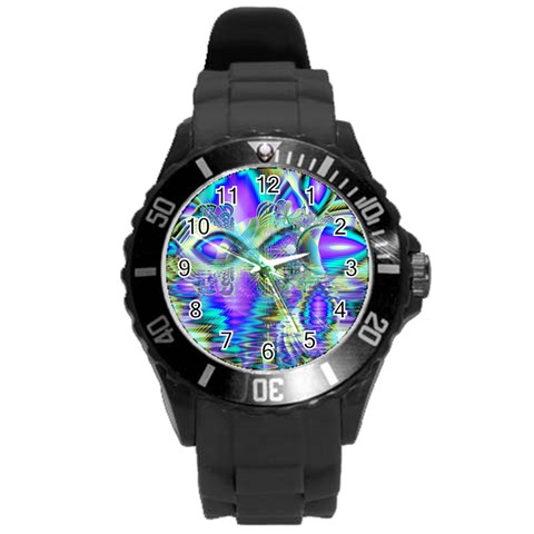 Abstract Peacock Celebration, Golden Violet Teal Plastic Sport Watch (Large) from ArtsNow.com Front