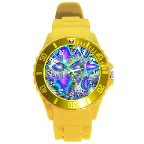 Abstract Peacock Celebration, Golden Violet Teal Plastic Sport Watch (Large) from ArtsNow.com Front