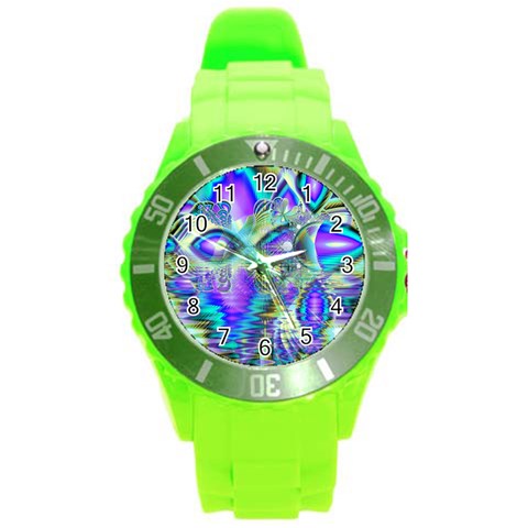 Abstract Peacock Celebration, Golden Violet Teal Plastic Sport Watch (Large) from ArtsNow.com Front