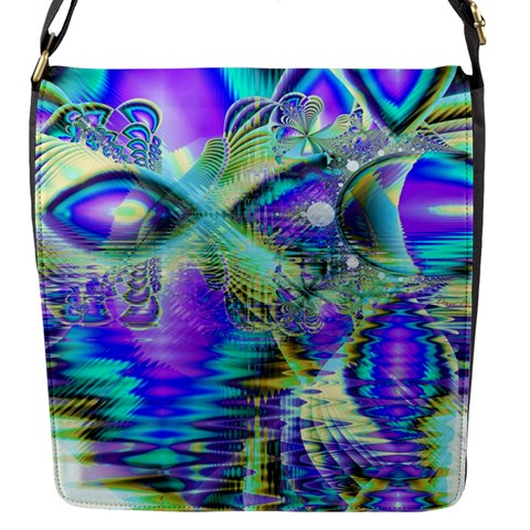 Abstract Peacock Celebration, Golden Violet Teal Flap Closure Messenger Bag (Small) from ArtsNow.com Front