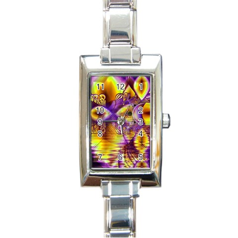 Golden Violet Crystal Palace, Abstract Cosmic Explosion Rectangular Italian Charm Watch from ArtsNow.com Front