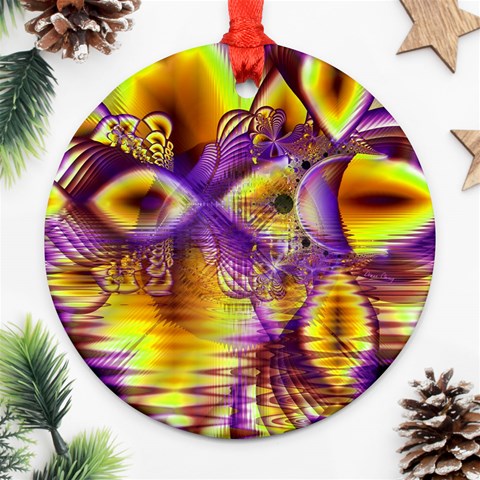 Golden Violet Crystal Palace, Abstract Cosmic Explosion Round Ornament from ArtsNow.com Front