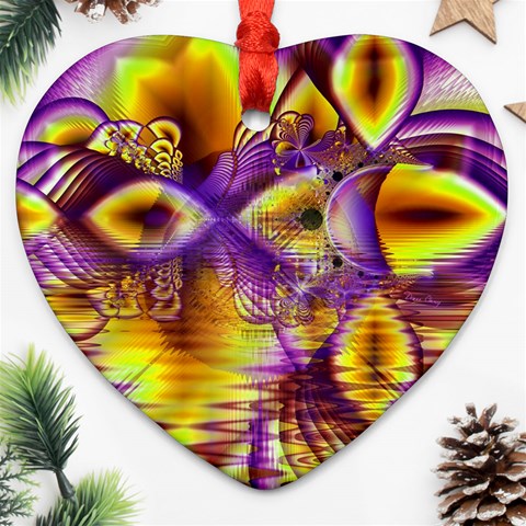 Golden Violet Crystal Palace, Abstract Cosmic Explosion Heart Ornament from ArtsNow.com Front