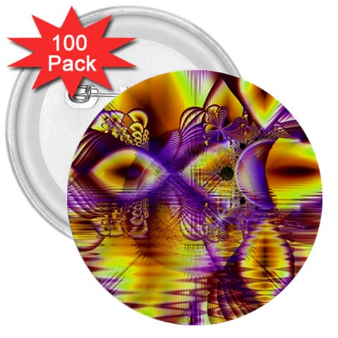 Golden Violet Crystal Palace, Abstract Cosmic Explosion 3  Button (100 pack) from ArtsNow.com Front