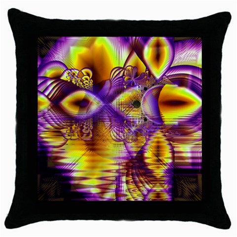 Golden Violet Crystal Palace, Abstract Cosmic Explosion Black Throw Pillow Case from ArtsNow.com Front