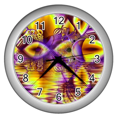 Golden Violet Crystal Palace, Abstract Cosmic Explosion Wall Clock (Silver) from ArtsNow.com Front