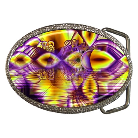 Golden Violet Crystal Palace, Abstract Cosmic Explosion Belt Buckle (Oval) from ArtsNow.com Front