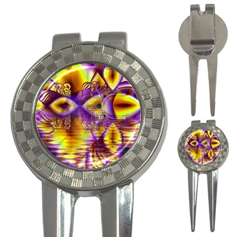 Golden Violet Crystal Palace, Abstract Cosmic Explosion Golf Pitchfork & Ball Marker from ArtsNow.com Front