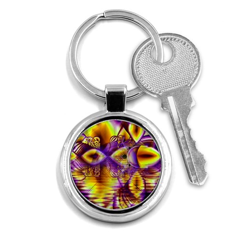 Golden Violet Crystal Palace, Abstract Cosmic Explosion Key Chain (Round) from ArtsNow.com Front