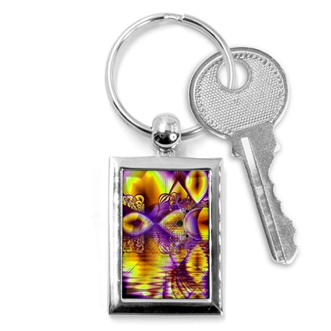 Golden Violet Crystal Palace, Abstract Cosmic Explosion Key Chain (Rectangle) from ArtsNow.com Front