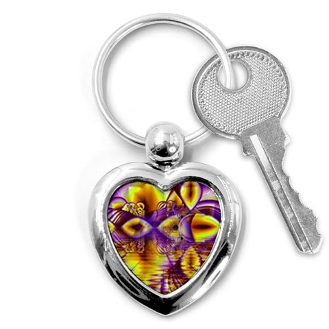 Golden Violet Crystal Palace, Abstract Cosmic Explosion Key Chain (Heart) from ArtsNow.com Front