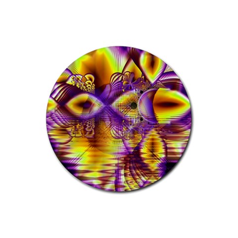 Golden Violet Crystal Palace, Abstract Cosmic Explosion Drink Coaster (Round) from ArtsNow.com Front