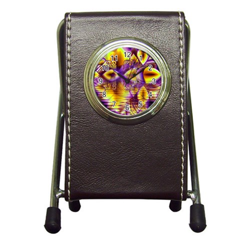 Golden Violet Crystal Palace, Abstract Cosmic Explosion Stationery Holder Clock from ArtsNow.com Front