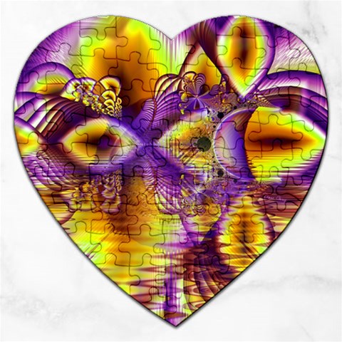 Golden Violet Crystal Palace, Abstract Cosmic Explosion Jigsaw Puzzle (Heart) from ArtsNow.com Front