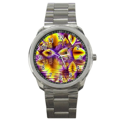 Golden Violet Crystal Palace, Abstract Cosmic Explosion Sport Metal Watch from ArtsNow.com Front