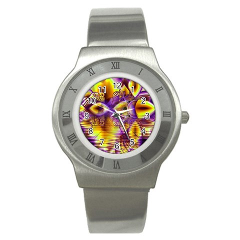 Golden Violet Crystal Palace, Abstract Cosmic Explosion Stainless Steel Watch (Slim) from ArtsNow.com Front