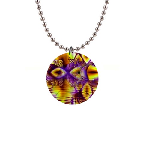 Golden Violet Crystal Palace, Abstract Cosmic Explosion Button Necklace from ArtsNow.com Front