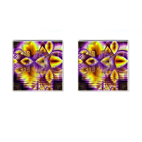 Golden Violet Crystal Palace, Abstract Cosmic Explosion Cufflinks (Square) from ArtsNow.com Front(Pair)