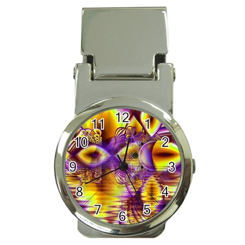 Golden Violet Crystal Palace, Abstract Cosmic Explosion Money Clip with Watch from ArtsNow.com Front