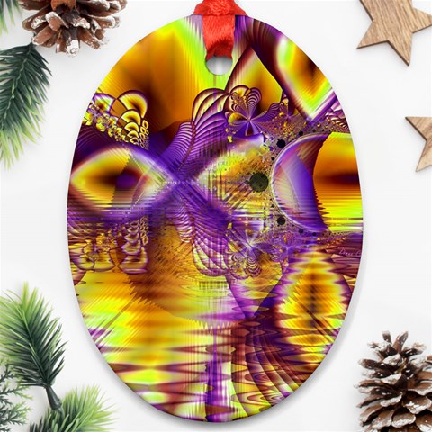 Golden Violet Crystal Palace, Abstract Cosmic Explosion Oval Ornament (Two Sides) from ArtsNow.com Back