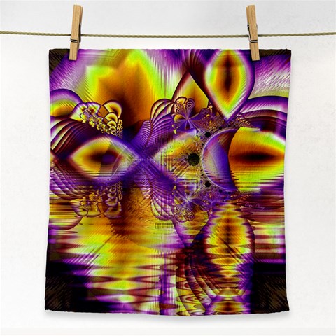 Golden Violet Crystal Palace, Abstract Cosmic Explosion Face Towel from ArtsNow.com Front