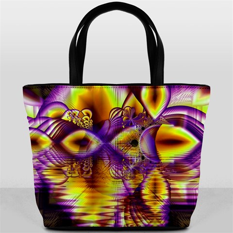 Golden Violet Crystal Palace, Abstract Cosmic Explosion Bucket Handbag from ArtsNow.com Front