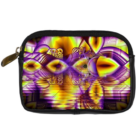 Golden Violet Crystal Palace, Abstract Cosmic Explosion Digital Camera Leather Case from ArtsNow.com Front