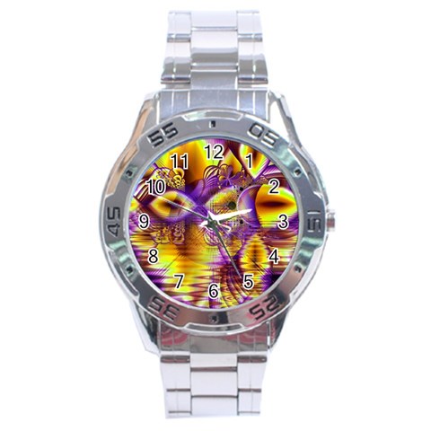 Golden Violet Crystal Palace, Abstract Cosmic Explosion Stainless Steel Watch from ArtsNow.com Front