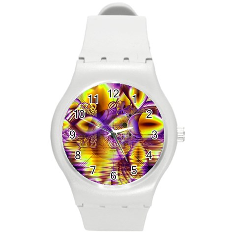 Golden Violet Crystal Palace, Abstract Cosmic Explosion Plastic Sport Watch (Medium) from ArtsNow.com Front